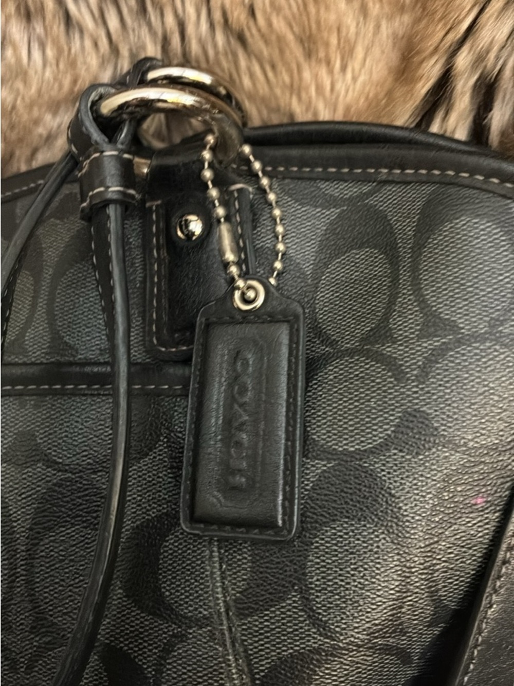 Coach Black/Gray Signature Shoulder Bag with Removable Strap, Coach logo